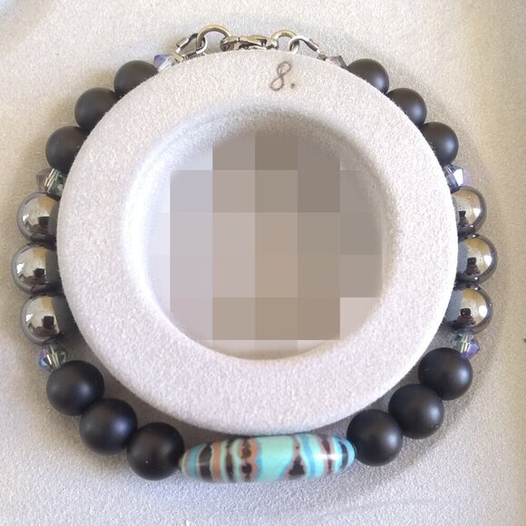 Energetic & Spunky Beaded Bracelet 7-8" ~ Fordite + Hematite + Black Beads - Picture 5 of 7